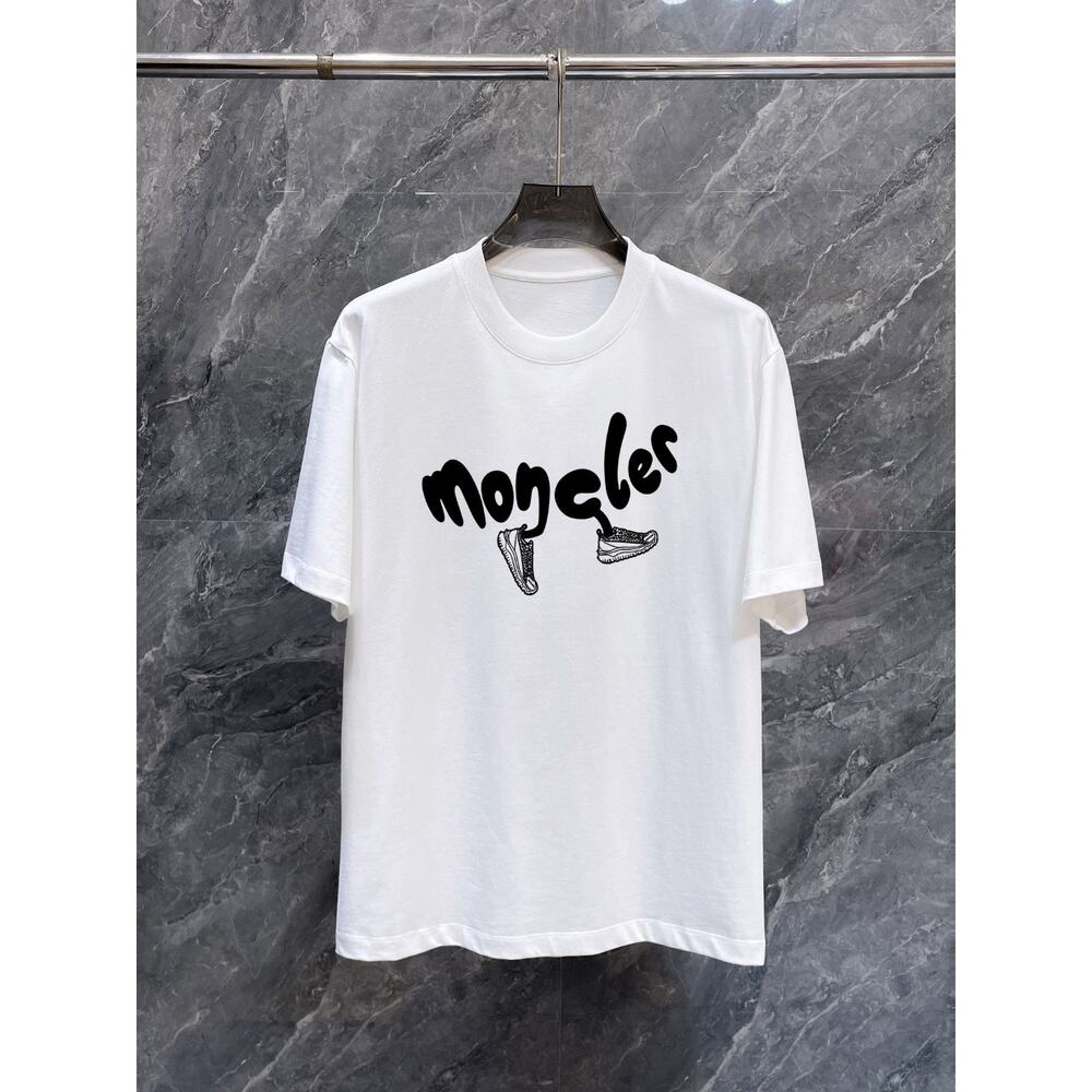 Moncler Men's and Women's crew neck white short sleeve T-shirt